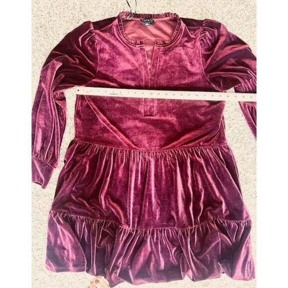 1. State Burgundy Velvet Ruffle Ballon Sleeves Tiered Flowy Boho Mini Dress XL - Picture 6 of 8